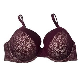 Victoria's Secret maroon red perfect shape lined Bra 36D lace overlay